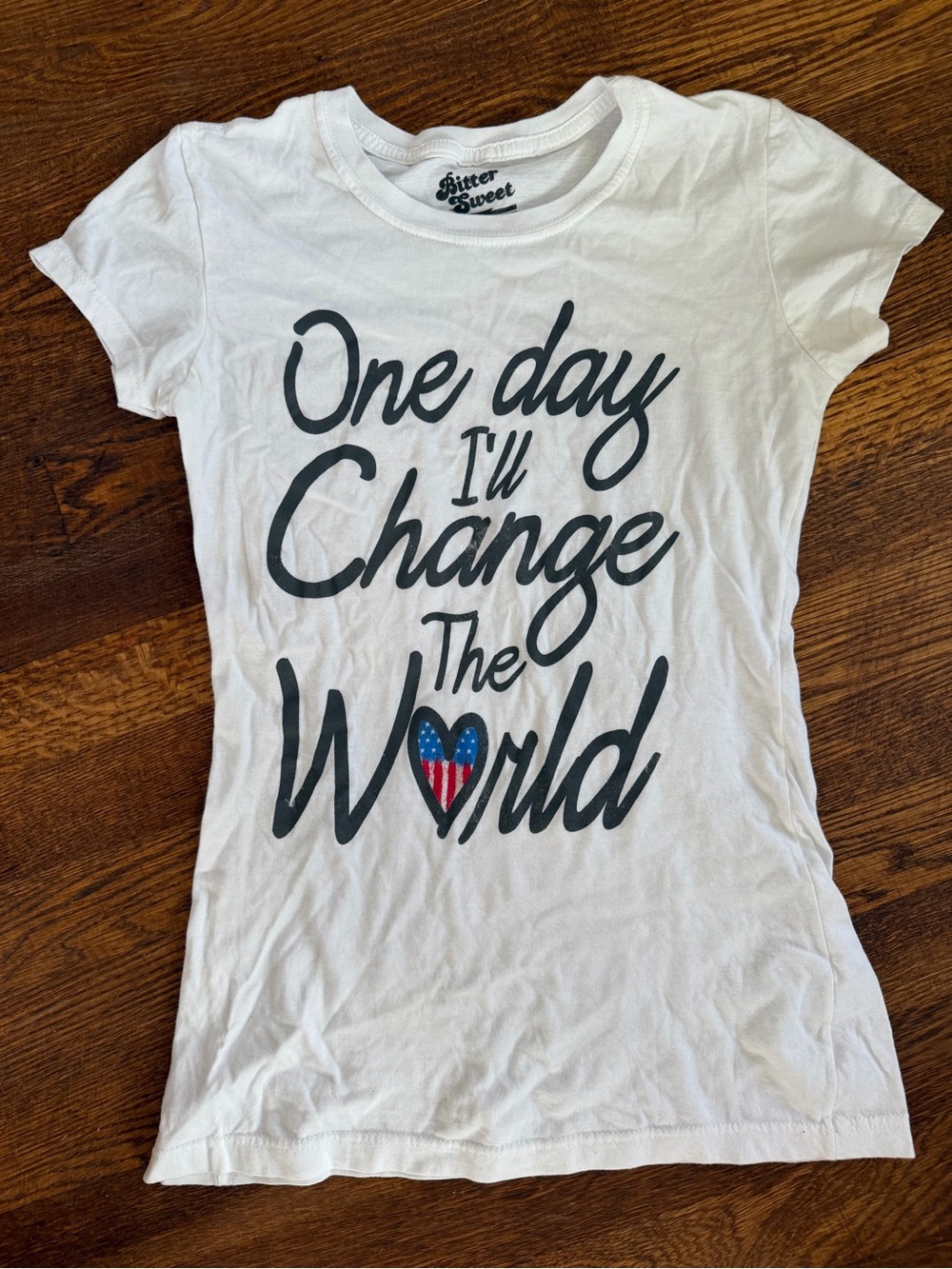 Women's White Graphic Tee - "One Day I'll Change The World"